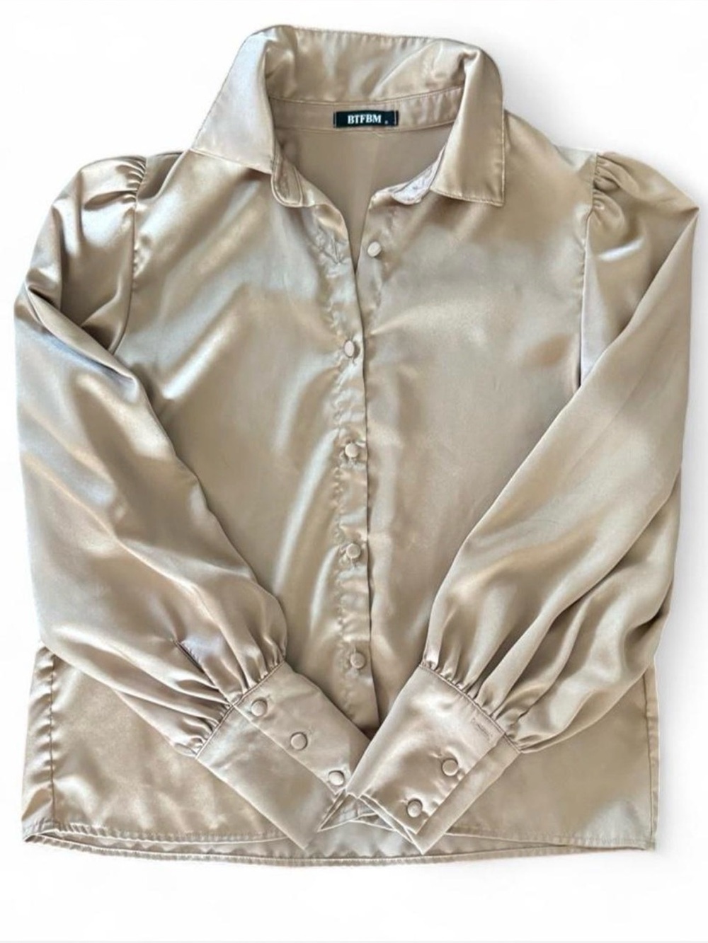 Amazon Satin Button-Front Blouse in Light Gold